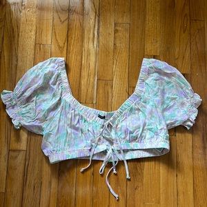 Pastel Double Tie Front Floral Crop Top